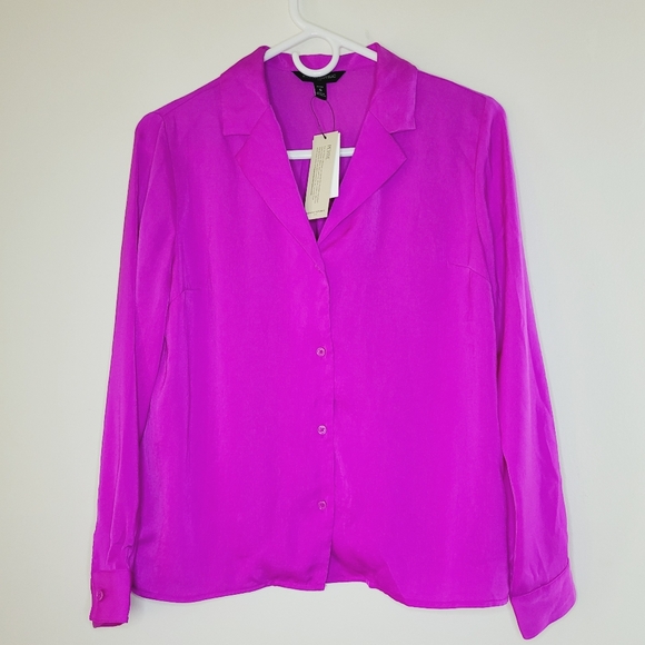 Banana Republic Button Down Blouse Women's Fushia Petite Small Teacher Office - Picture 1 of 8